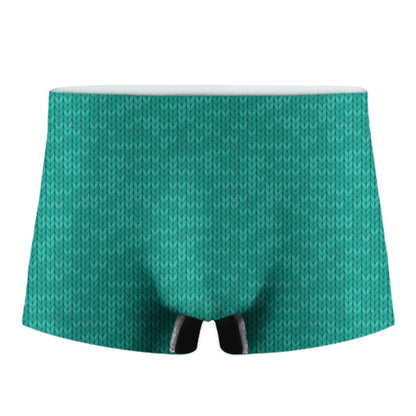 Turquoise Knitted Pattern Print Men's Boxer Briefs