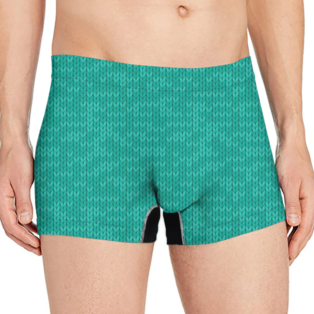 Turquoise Knitted Pattern Print Men's Boxer Briefs