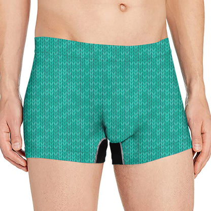 Turquoise Knitted Pattern Print Men's Boxer Briefs
