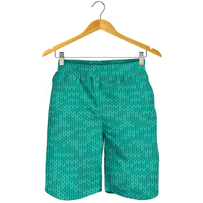 Turquoise Knitted Pattern Print Men's Shorts
