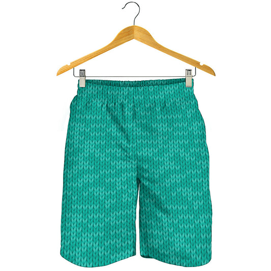 Turquoise Knitted Pattern Print Men's Shorts