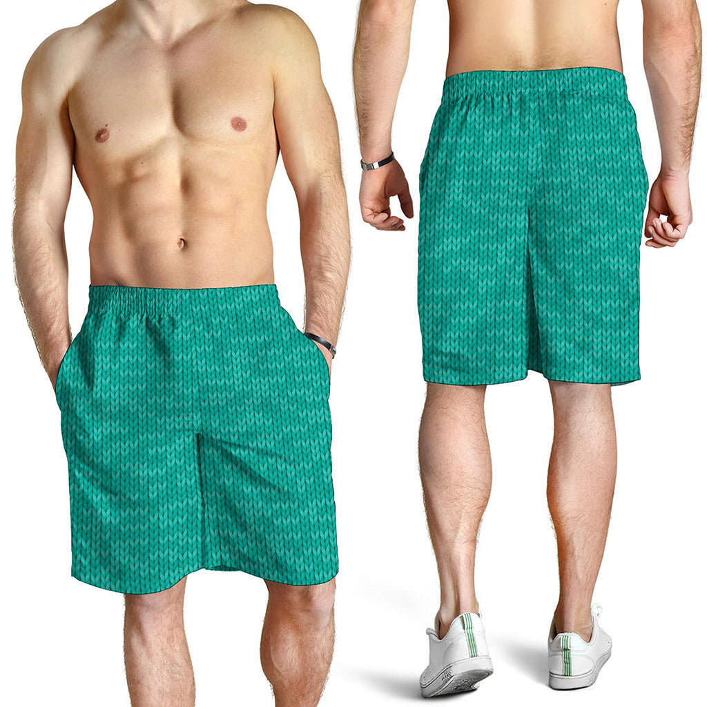 Turquoise Knitted Pattern Print Men's Shorts
