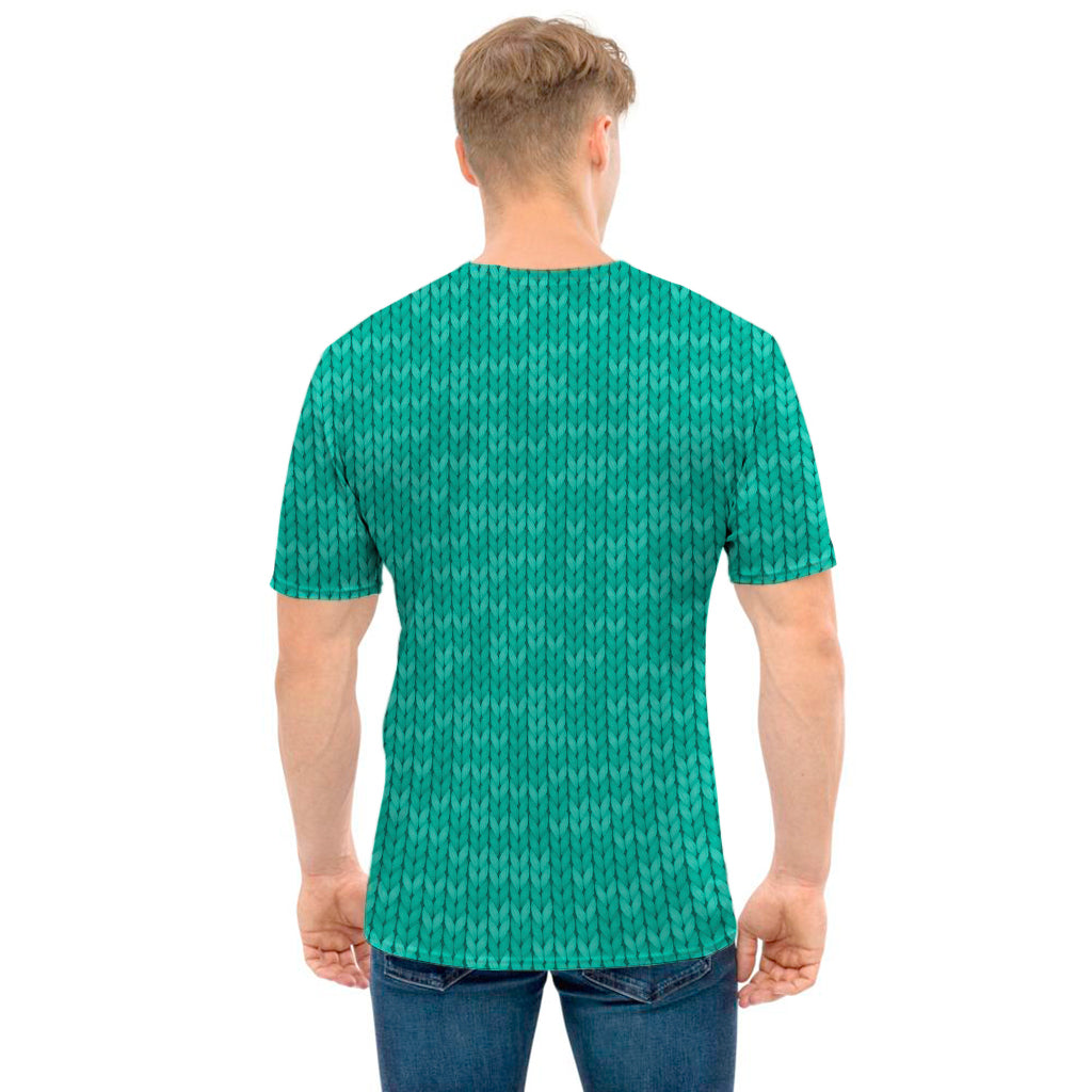 Turquoise Knitted Pattern Print Men's T-Shirt