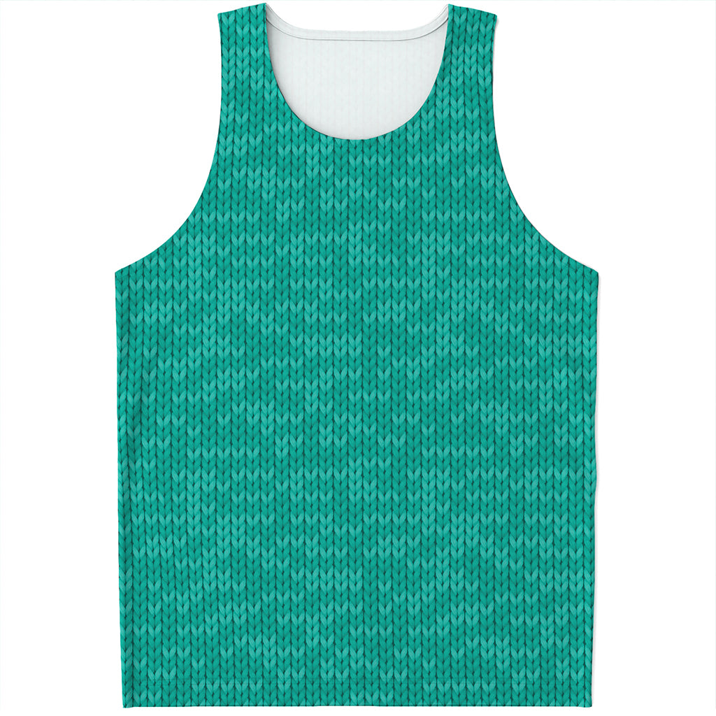 Turquoise Knitted Pattern Print Men's Tank Top