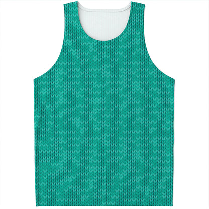 Turquoise Knitted Pattern Print Men's Tank Top