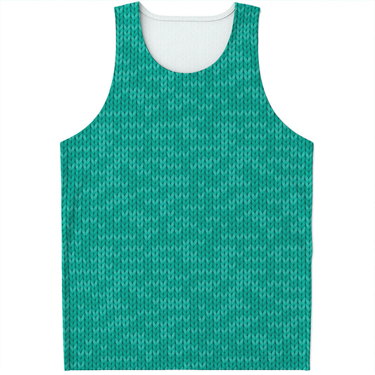Turquoise Knitted Pattern Print Men's Tank Top