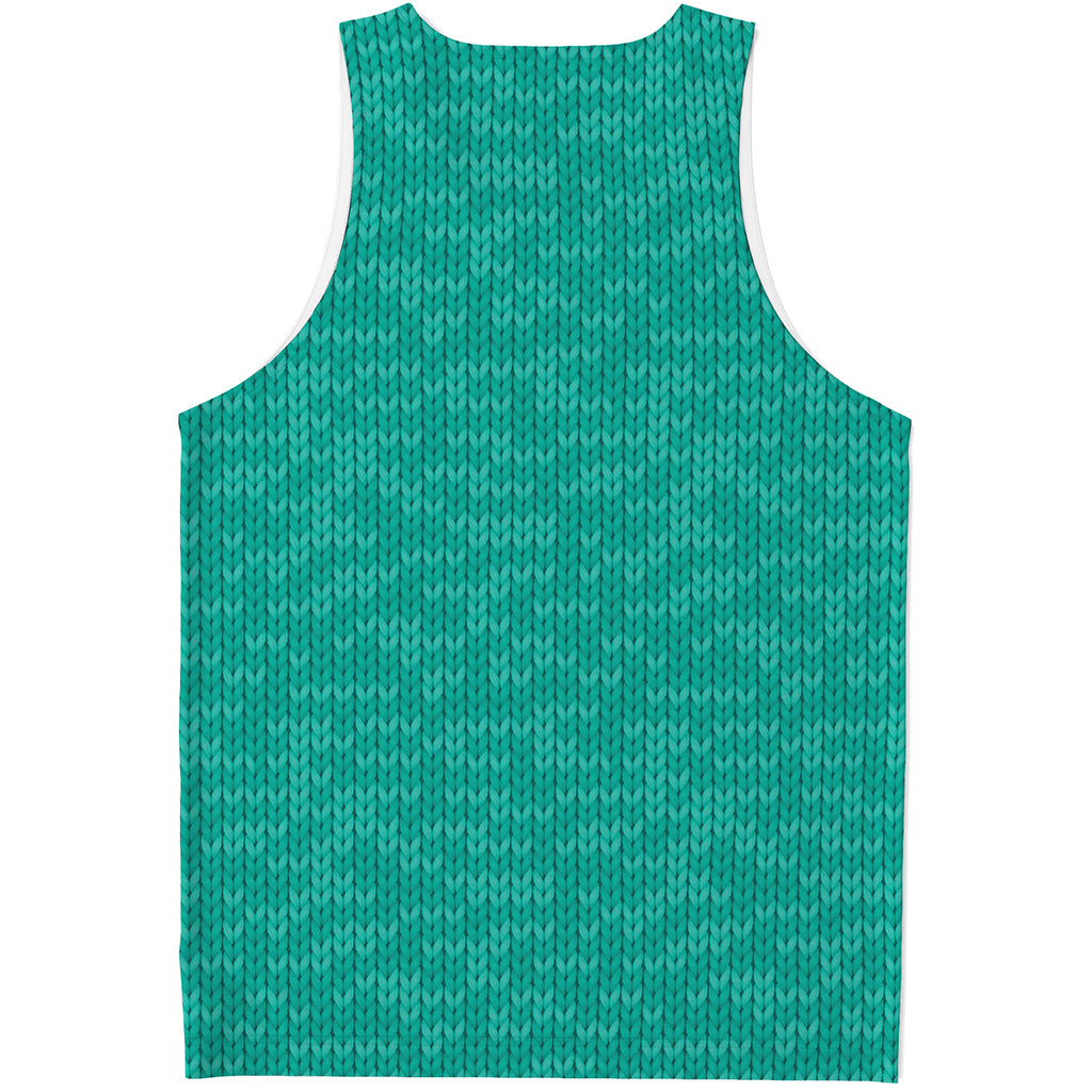 Turquoise Knitted Pattern Print Men's Tank Top