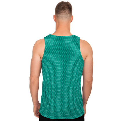 Turquoise Knitted Pattern Print Men's Tank Top