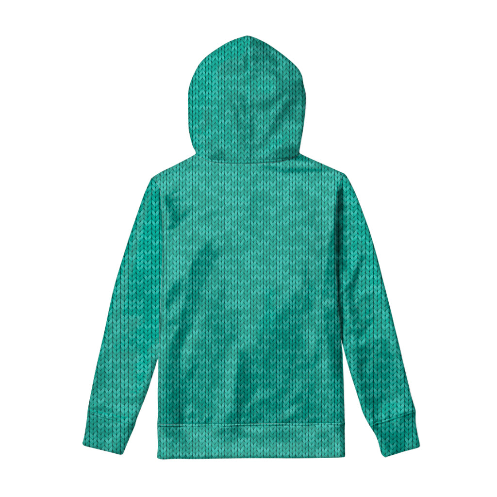 Turquoise Knitted Pattern Print Pullover Hoodie