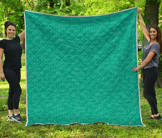Turquoise Knitted Pattern Print Quilt