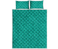 Turquoise Knitted Pattern Print Quilt Bed Set