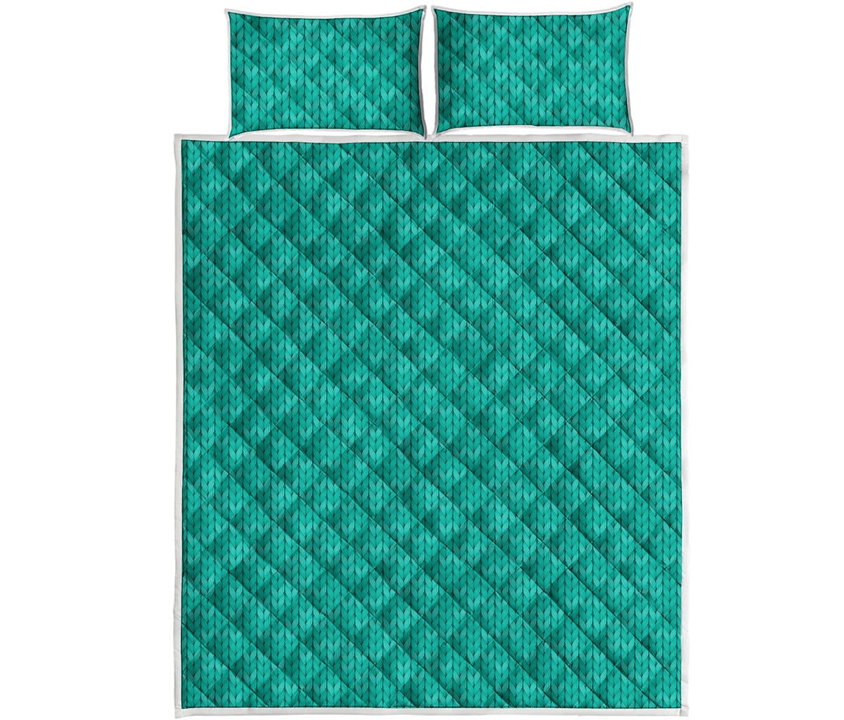 Turquoise Knitted Pattern Print Quilt Bed Set