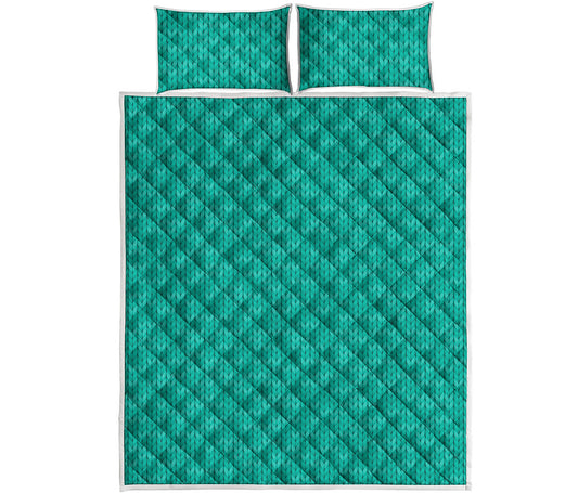 Turquoise Knitted Pattern Print Quilt Bed Set