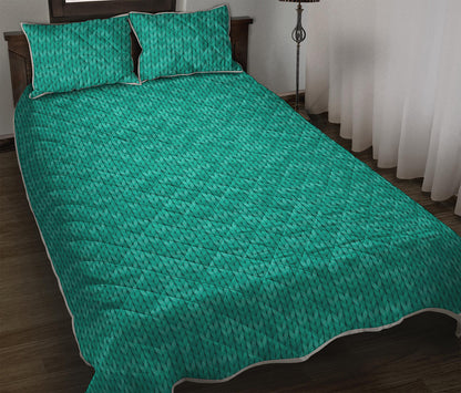 Turquoise Knitted Pattern Print Quilt Bed Set
