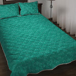 Turquoise Knitted Pattern Print Quilt Bed Set