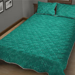 Turquoise Knitted Pattern Print Quilt Bed Set