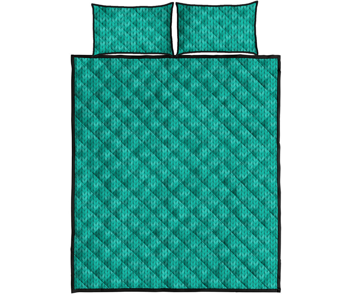 Turquoise Knitted Pattern Print Quilt Bed Set