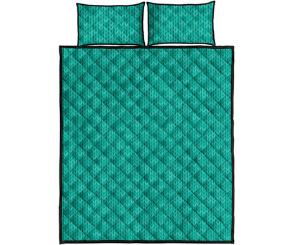 Turquoise Knitted Pattern Print Quilt Bed Set