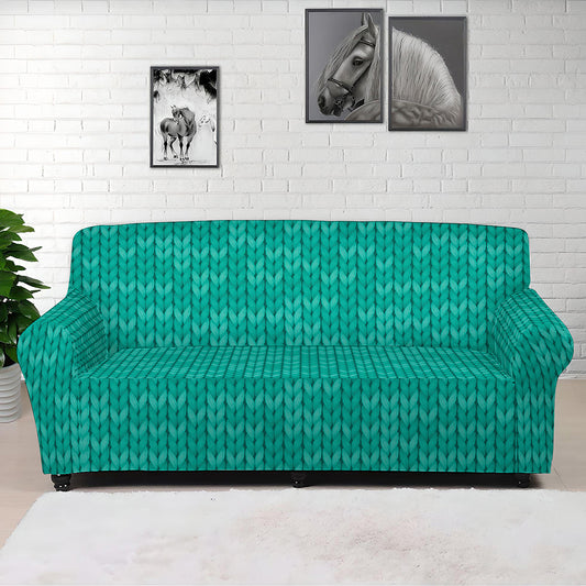 Turquoise Knitted Pattern Print Sofa Cover