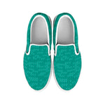 Turquoise Knitted Pattern Print White Slip On Shoes