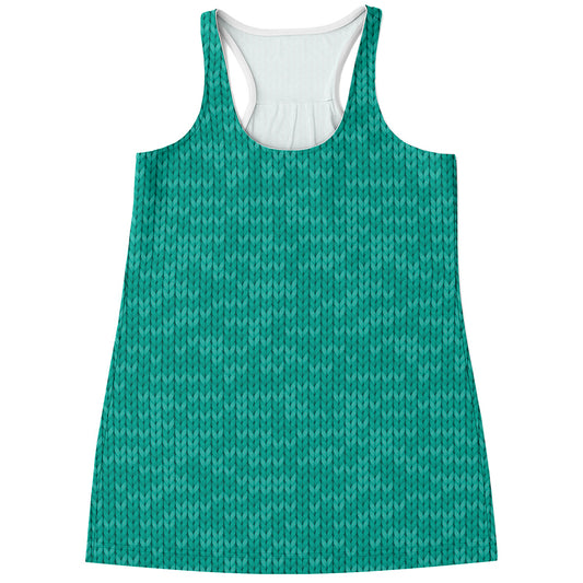Turquoise Knitted Pattern Print Women's Racerback Tank Top