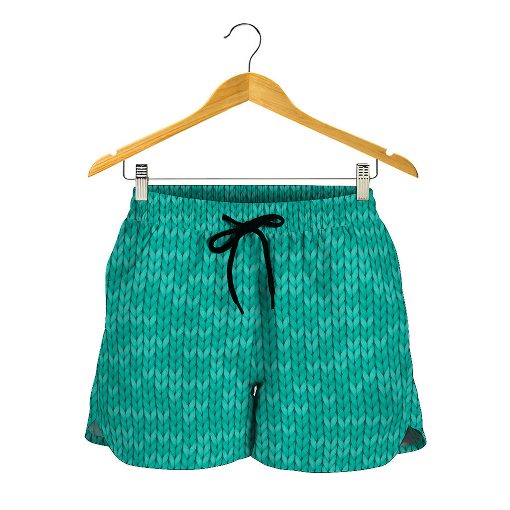 Turquoise Knitted Pattern Print Women's Shorts