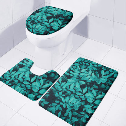 Turquoise Leaf Print 3 Piece Bath Mat Set