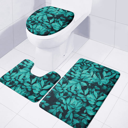 Turquoise Leaf Print 3 Piece Bath Mat Set