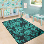 Turquoise Leaf Print Area Rug