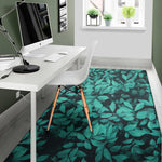 Turquoise Leaf Print Area Rug