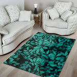 Turquoise Leaf Print Area Rug