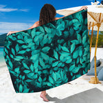 Turquoise Leaf Print Beach Sarong Wrap
