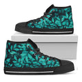 Turquoise Leaf Print Black High Top Sneakers