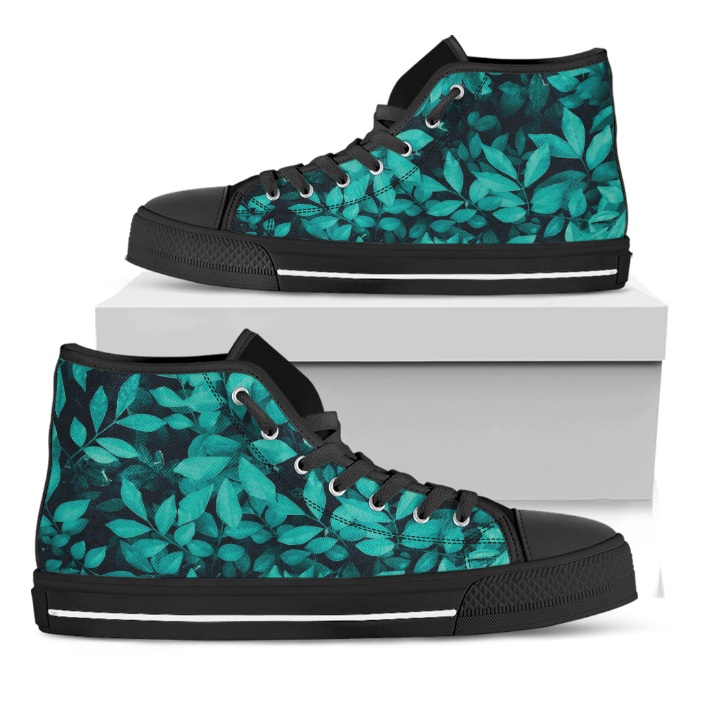 Turquoise Leaf Print Black High Top Shoes