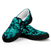 Turquoise Leaf Print Black Slip On Shoes