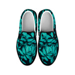 Turquoise Leaf Print Black Slip On Shoes