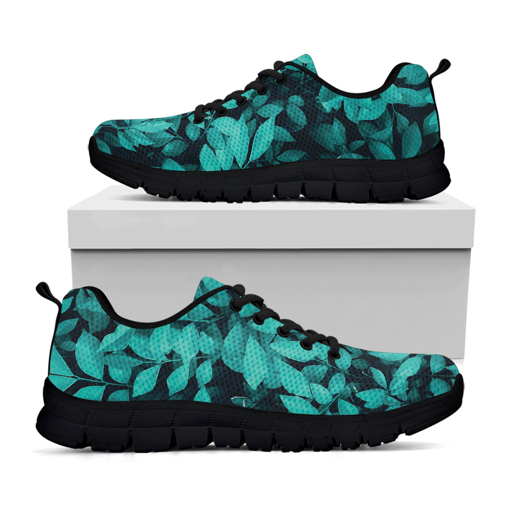 Turquoise Leaf Print Black Sneakers