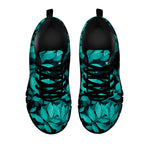 Turquoise Leaf Print Black Sneakers