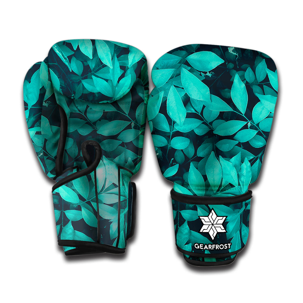 Turquoise Leaf Print Boxing Gloves