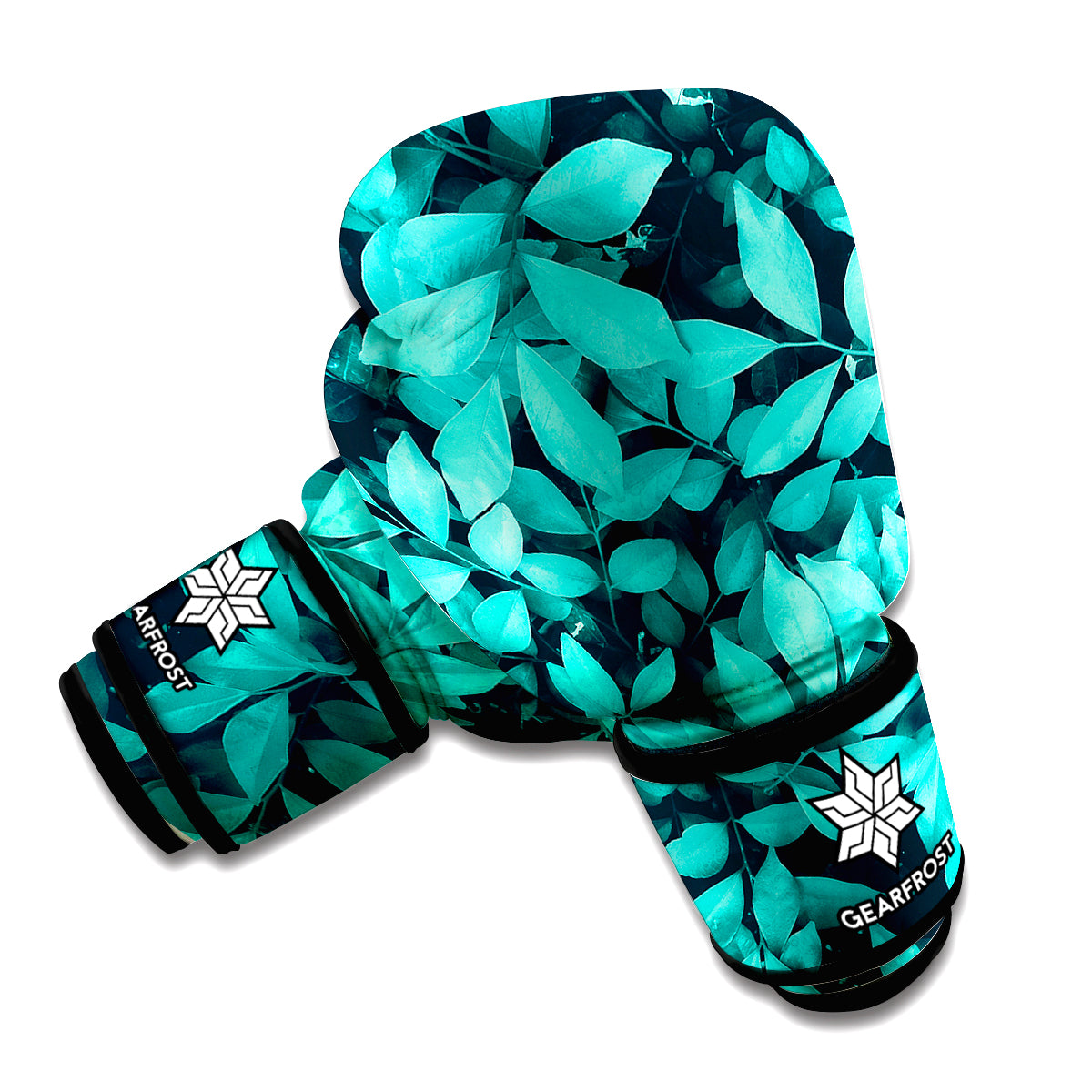 Turquoise Leaf Print Boxing Gloves