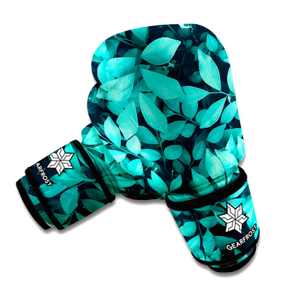 Turquoise Leaf Print Boxing Gloves