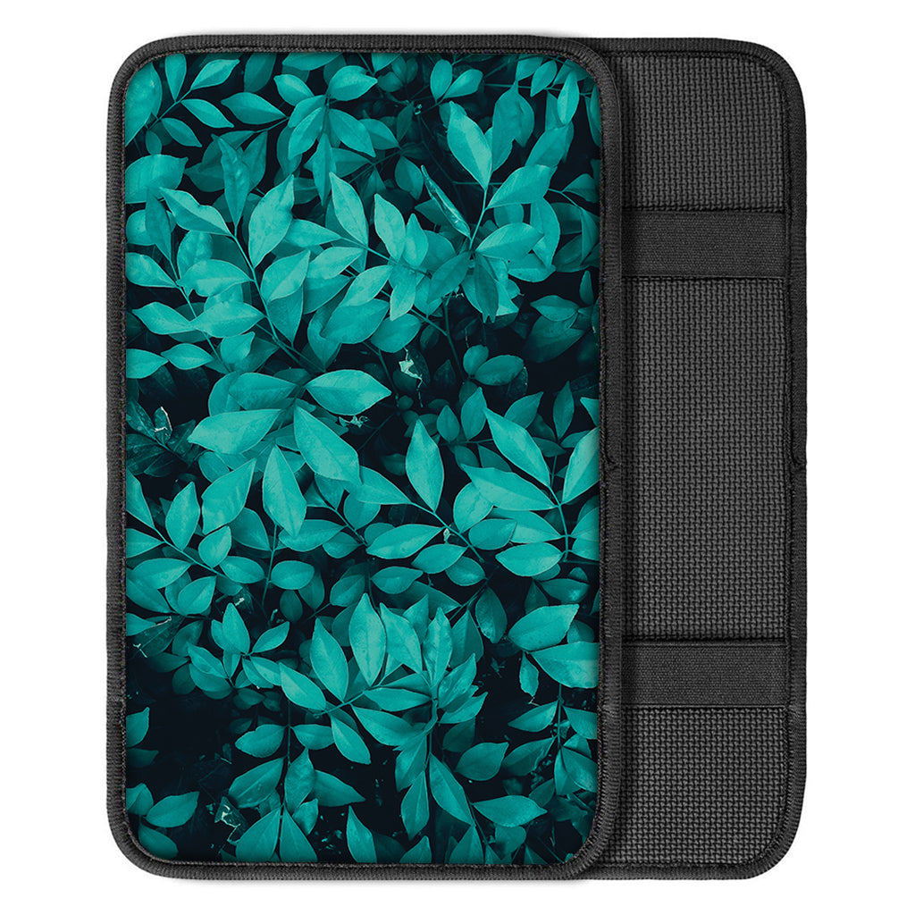 Turquoise Leaf Print Car Center Console Cover