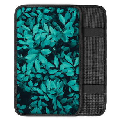 Turquoise Leaf Print Car Center Console Cover