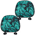 Turquoise Leaf Print Car Headrest Covers