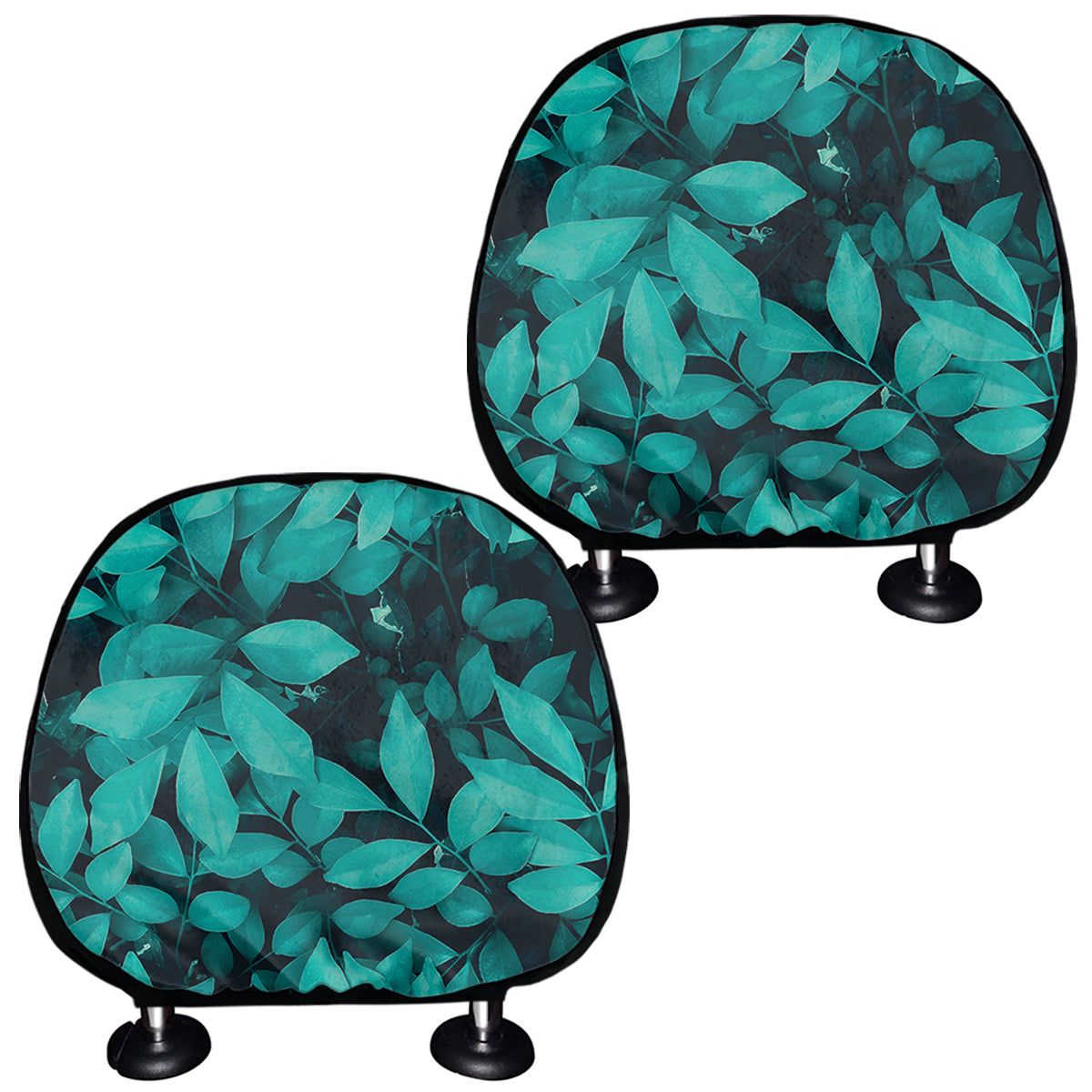 Turquoise Leaf Print Car Headrest Covers