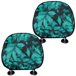 Turquoise Leaf Print Car Headrest Covers