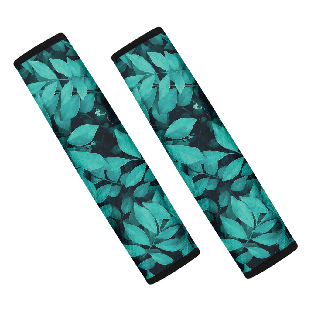 Turquoise Leaf Print Car Seat Belt Covers