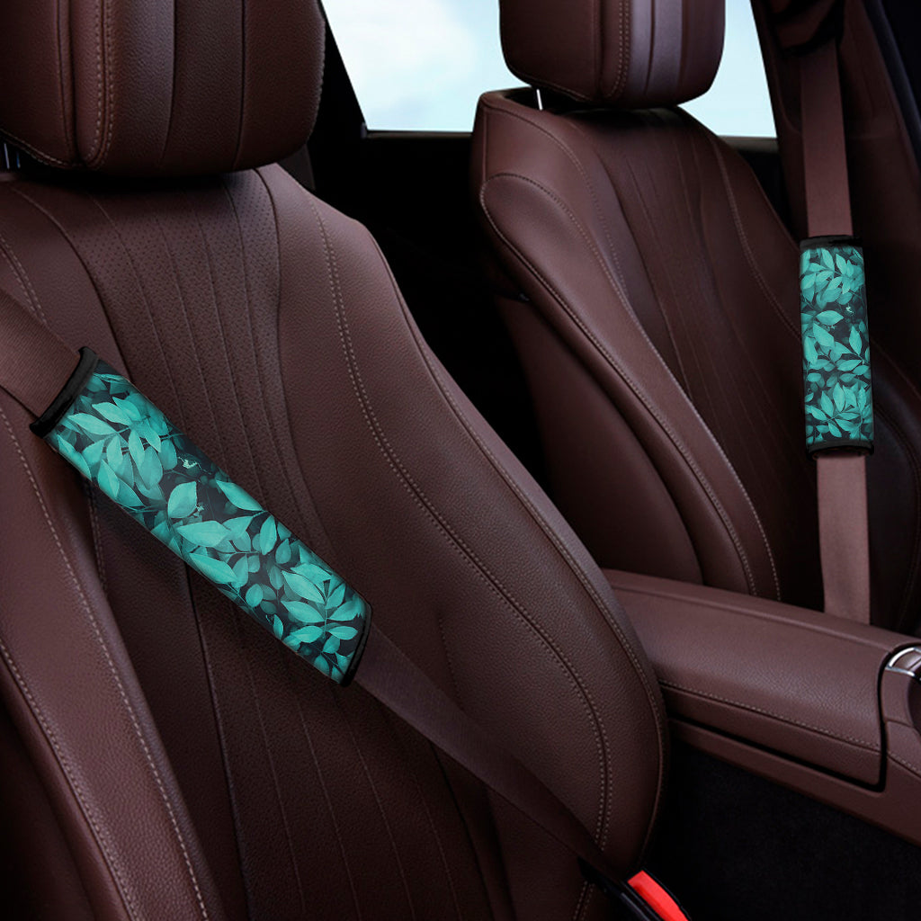 Turquoise Leaf Print Car Seat Belt Covers