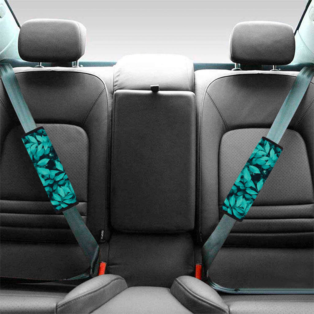 Turquoise Leaf Print Car Seat Belt Covers