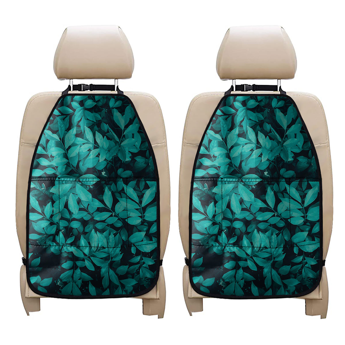 Turquoise Leaf Print Car Seat Organizers